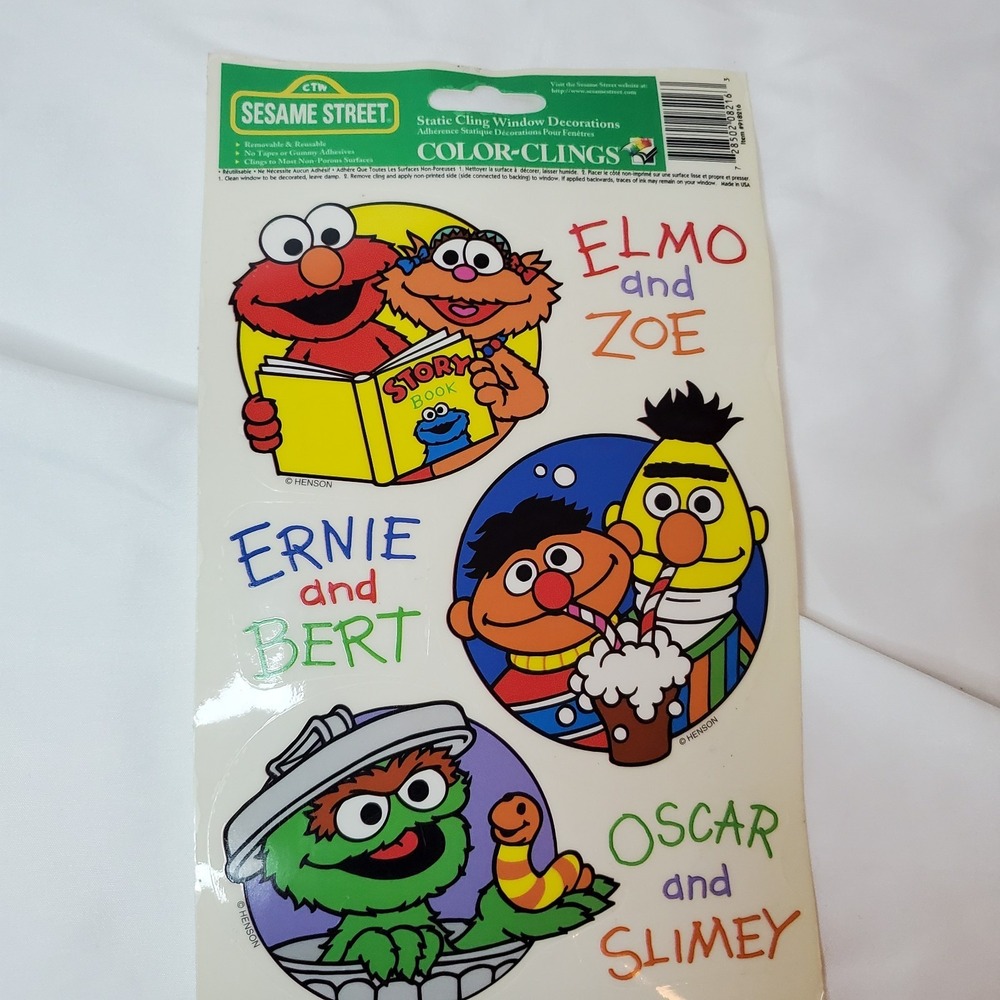 Vintage Sesame Street‎ Muppets 90s Static Color Cling Window Decor RARE Y2K